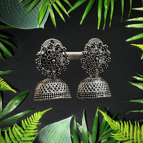 Ethnic silver colored oxidized Metal Earrings - Picture 2 of 2